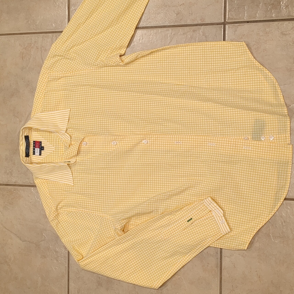 Tommy Hilfiger Yellow Checkered Button Down Shirt Size 6